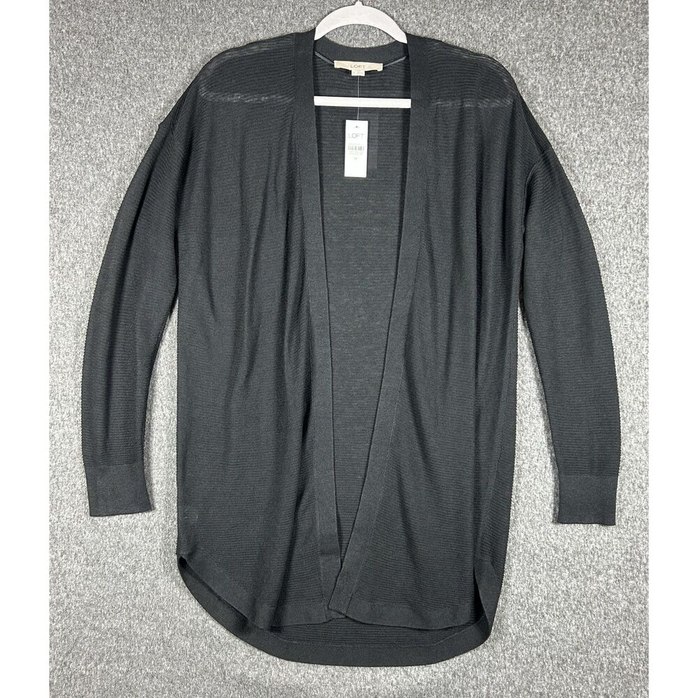 NWT LOFT Black Linen Blend Open Front Cardigan Sweater Size M